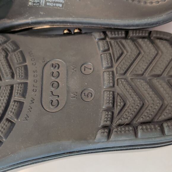 Crocs Sz W7 Black Platform MetallicBlooms Daisy Slide Sandals Limited Edition - Picture 8 of 9